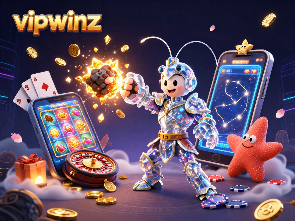 Experience thrilling gameplay at vipwinz with a 3D mantis shrimp amidst exploding gems and dynamic casino elements.