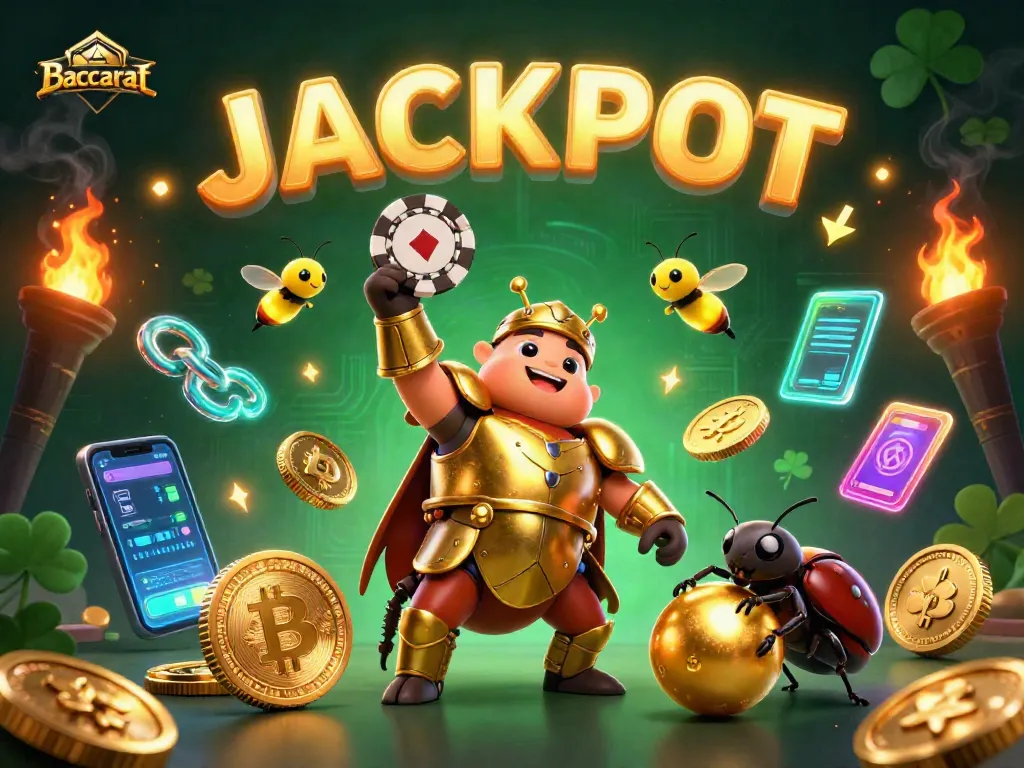 Experience Baccarat excitement with a heroic beetle championing a victory in a vibrant casino scene.
