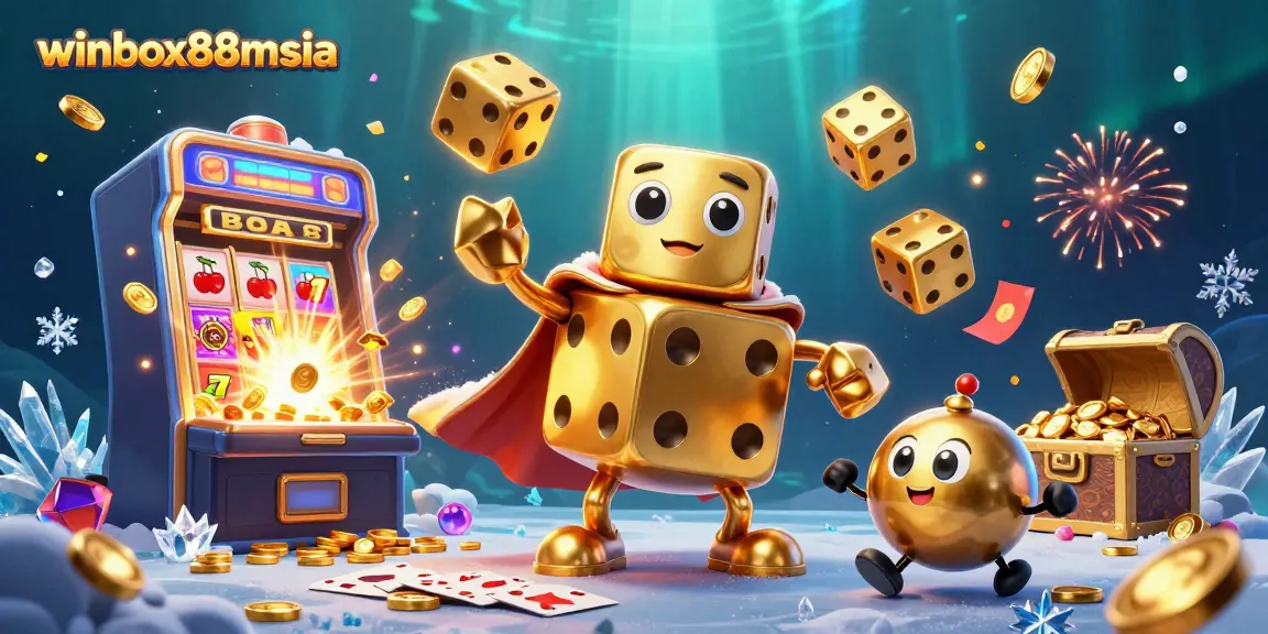 Engage with winbox88msia through vibrant 3D casino adventure showcasing golden dice and dynamic gaming elements.