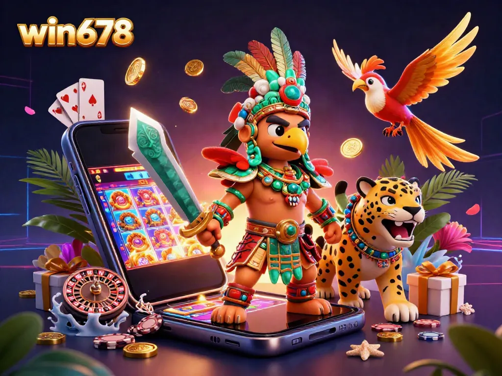 Engage in thrilling gaming adventures with win678 featuring Aztec warriors and dynamic casino elements.