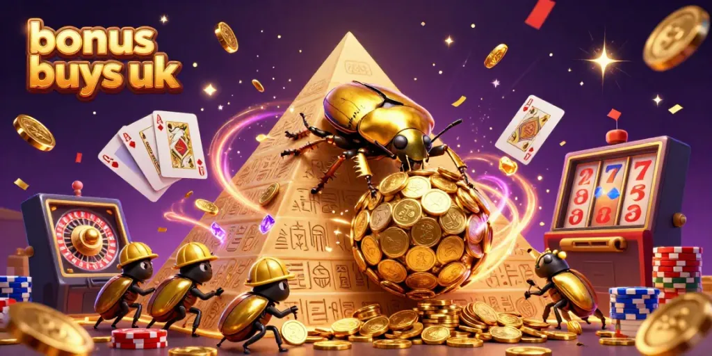 Experience the thrill of bonus buys uk with a scene filled with golden coins and colorful casino elements.