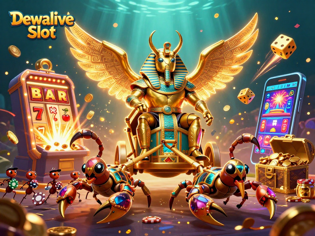 Experience the thrill of Dewalive Slot games with a vibrant, dynamic scene showcasing the excitement of jackpots.