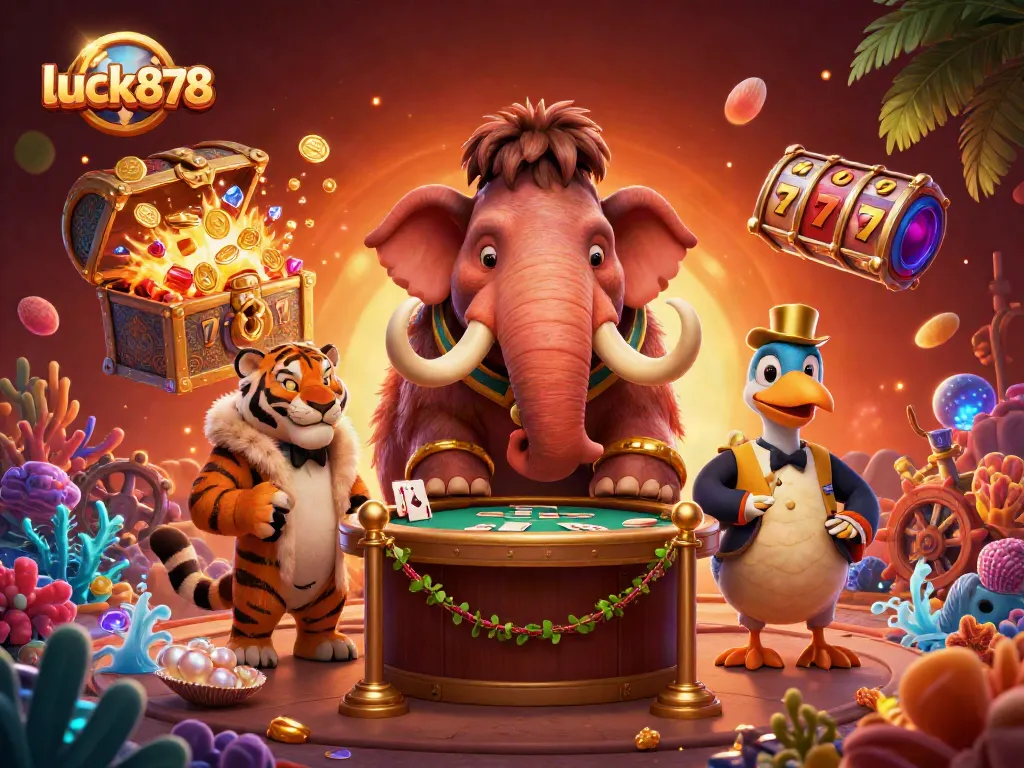Engage in excitement at luck878 with vibrant 3D casino scenes featuring a mammoth bouncer and dynamic game elements.