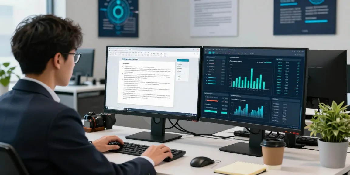 Document fraud detection analysis in a high-tech workspace with dual-screen setups showcasing advanced analytics and cybersecurity practices.