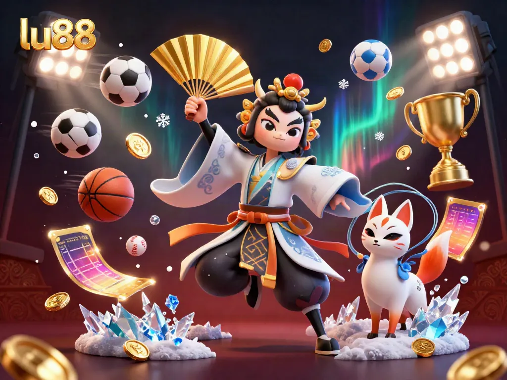 Experience the vibrant excitement at lu88, where a kabuki warrior and kitsune mask guide thrilling sports betting.