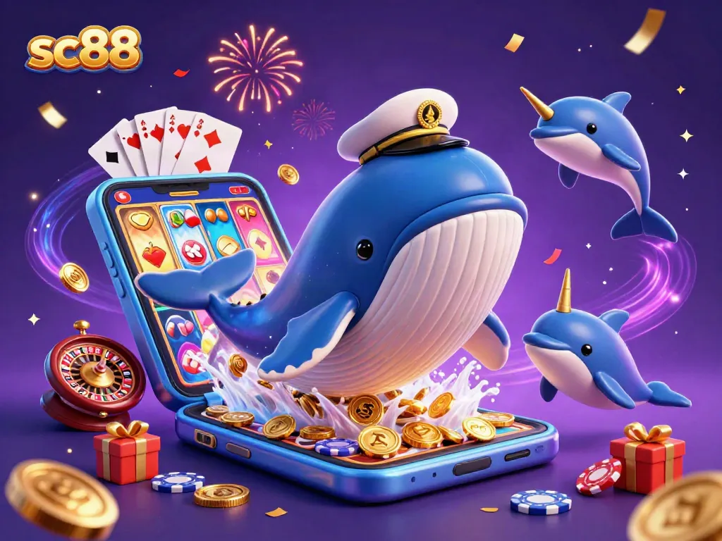 Engage with the thrilling world of sc88 casino gaming featuring whale and friends amidst gold coins.
