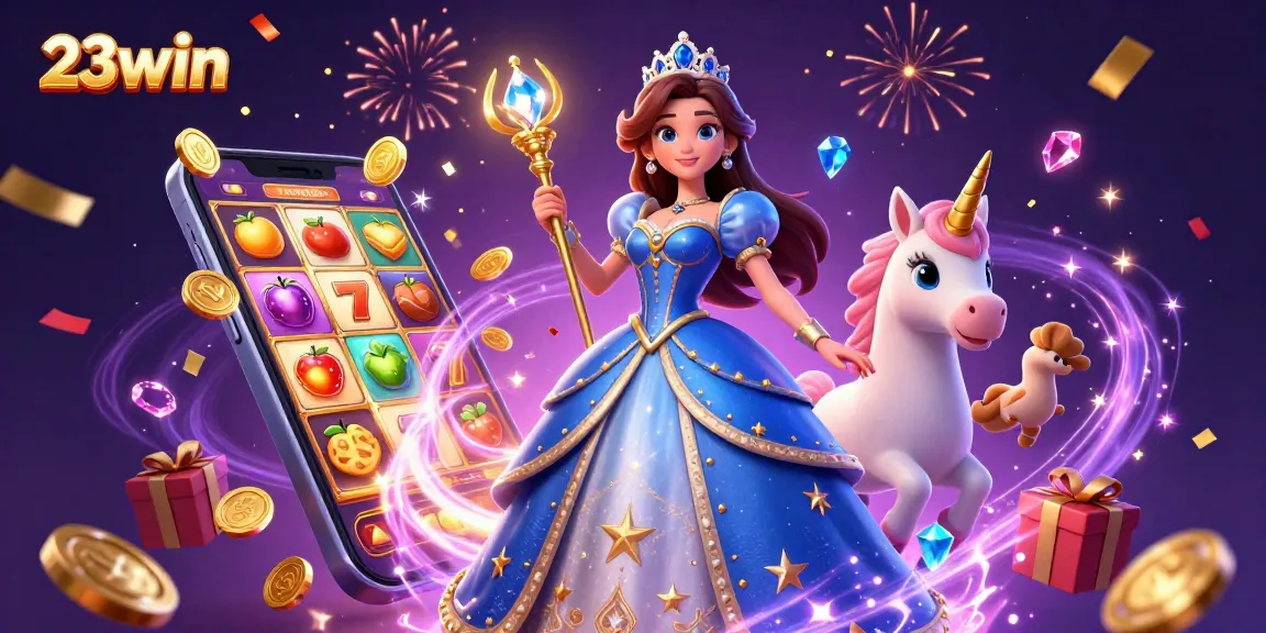 Play slots with 23win and experience vibrant casino excitement with stunning visuals and characters.