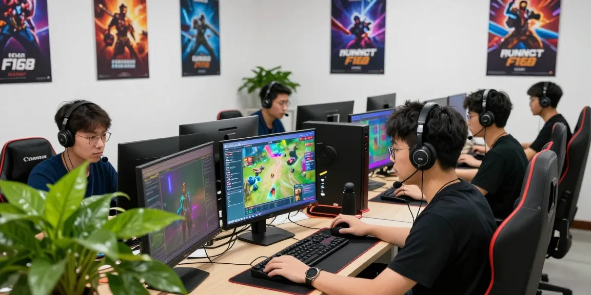 Engaging gaming support center providing Hỗ trợ F168 with vibrant teamwork and advanced technology.