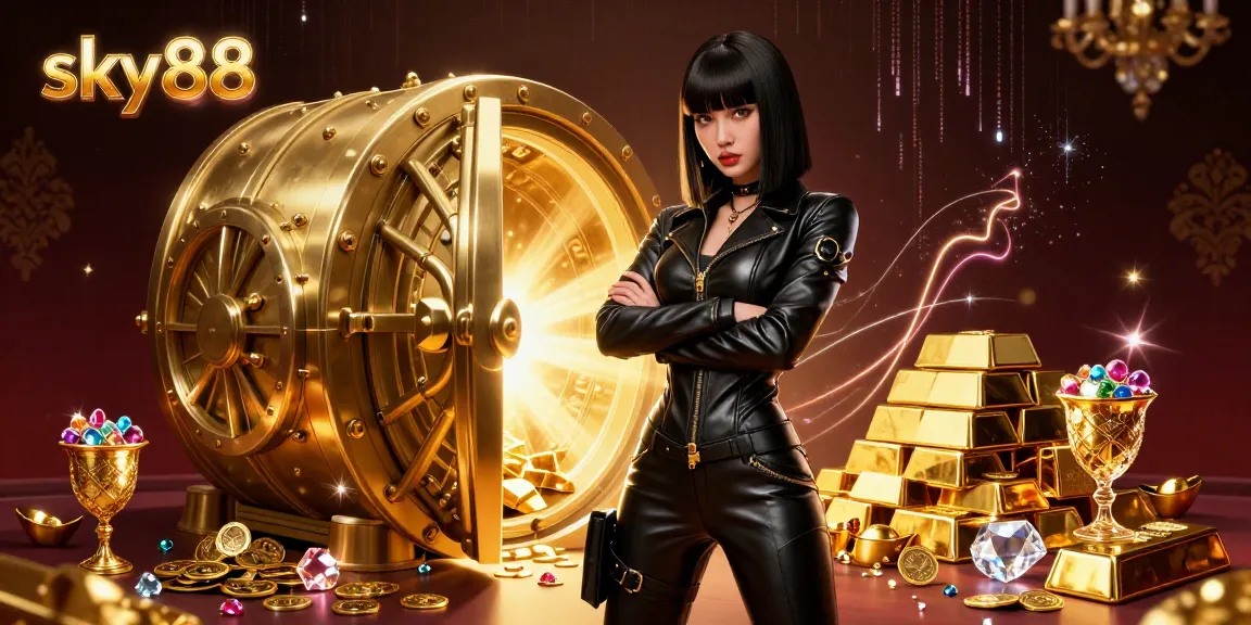 Sky88 invites players into a dazzling casino experience with vibrant treasures and dynamic gaming elements.