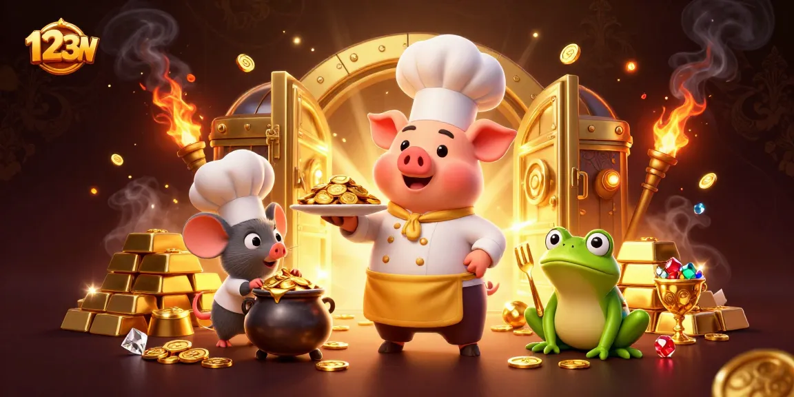 Engage with 123WIN's unique gaming experience featuring gold coins and delightful characters.