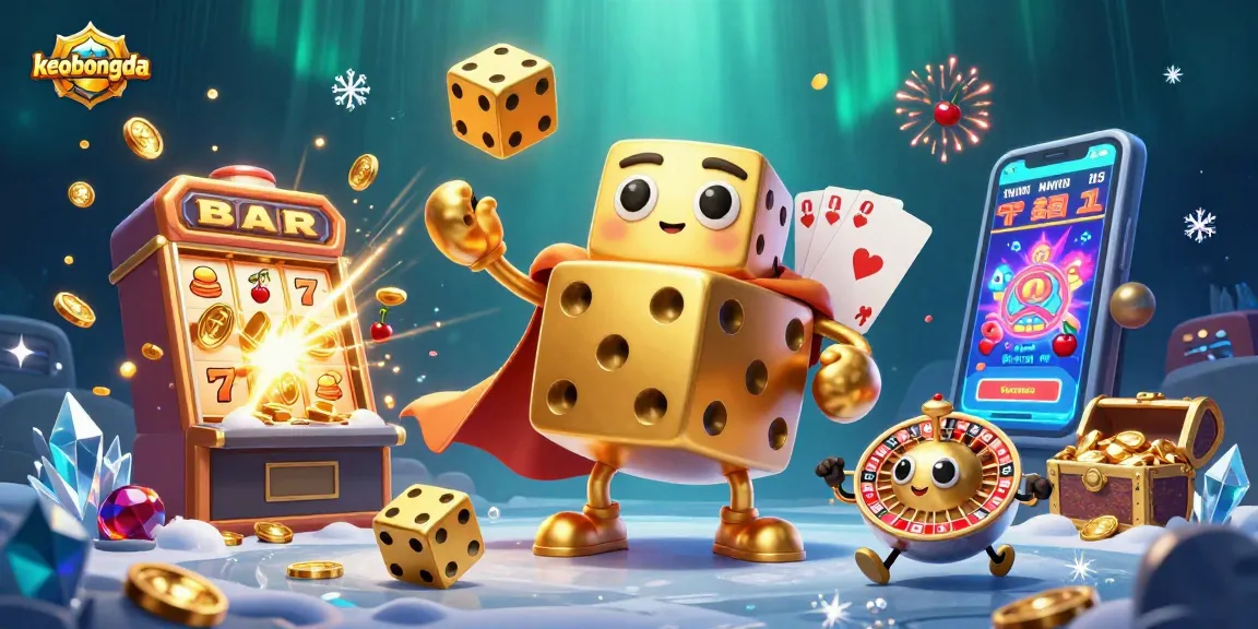 Experience thrilling gaming with keobongda's vibrant 3D illustration showcasing dynamic casino elements.
