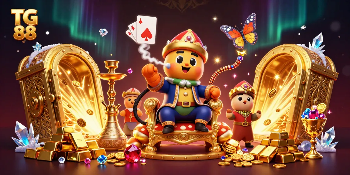 Engage with TG 88 casino magic, where poker symbols float amidst jewels and gold riches!