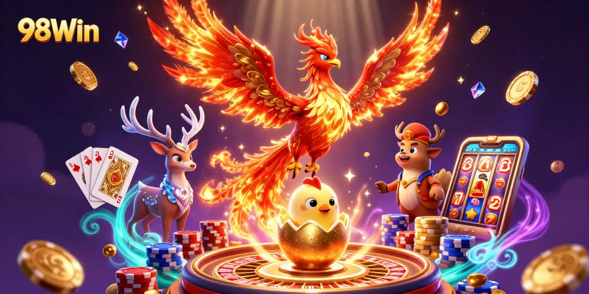 Experience thrilling gameplay at 98Win with vibrant casino elements and dynamic characters