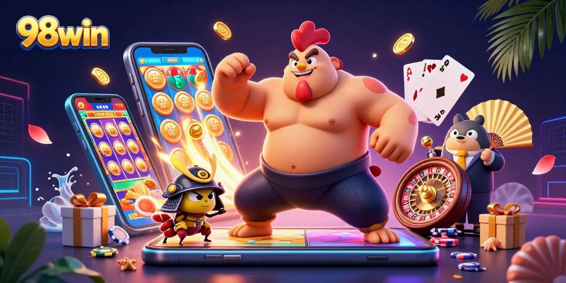 Engage with 98win's vibrant casino experience featuring dynamic gameplay elements and characters.