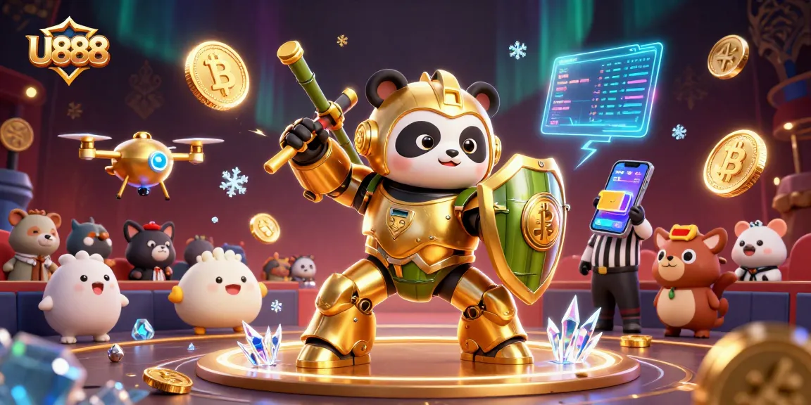 Experience thrilling gameplay at U888 with a dazzling 3D scene of a panda in a mech suit animatedly battling!