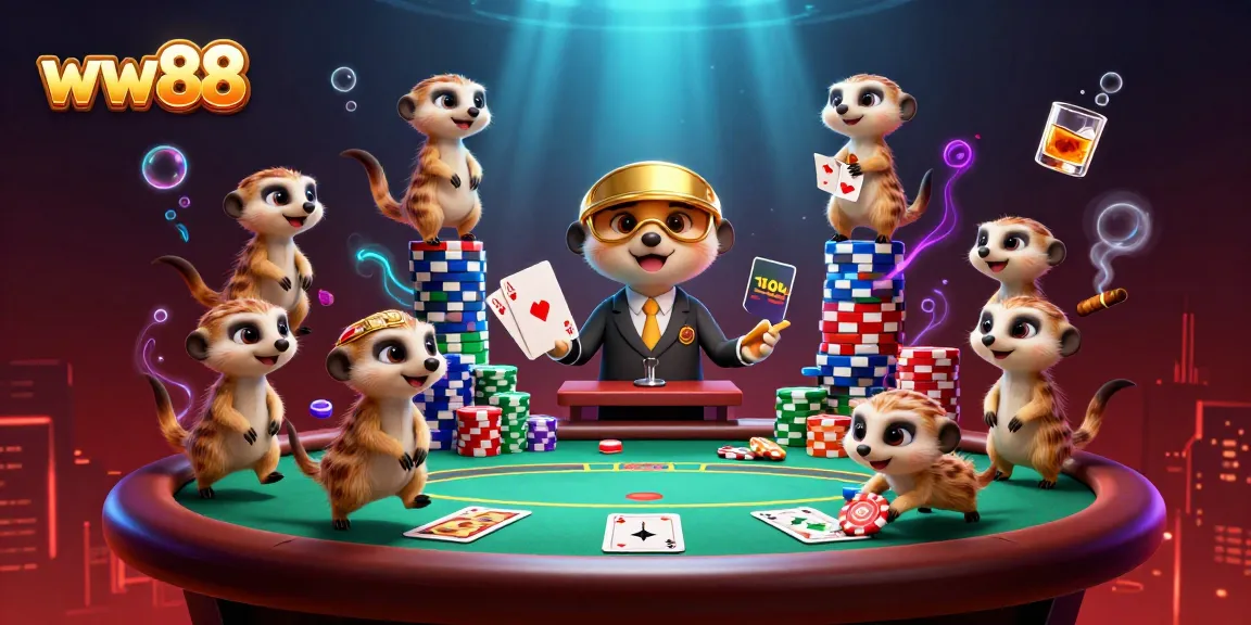 Experience the excitement of ww88 with meerkats managing a lively casino atmosphere and colorful poker chips.