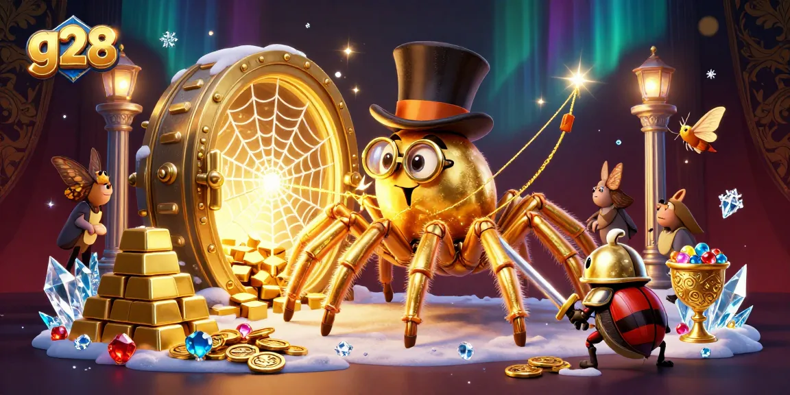 Engage with g28 to experience the thrill of winning as vibrant characters celebrate in a lavish casino.