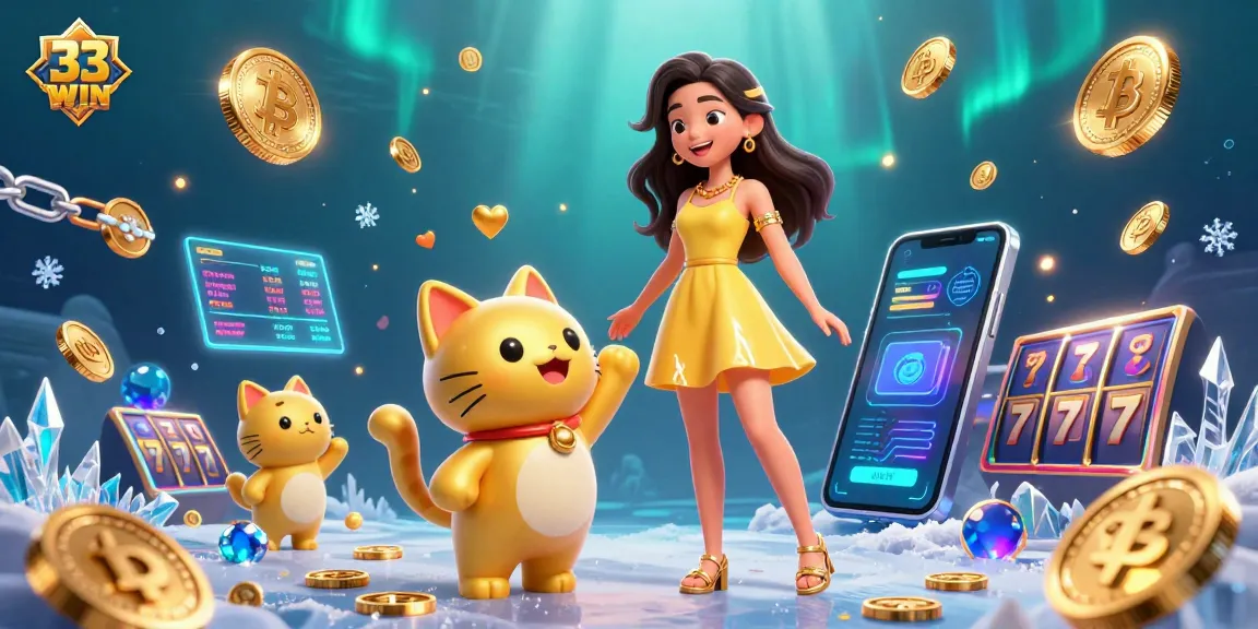 Engage with 33 WIN through vibrant casino-themed illustration showcasing a joyful interaction.