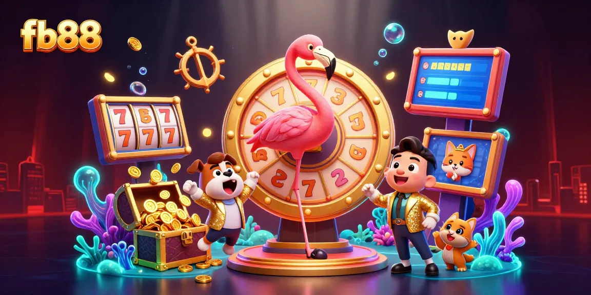 Experience the excitement of fb88 with a dynamic slot game scene featuring cartoon characters and glowing treasures.