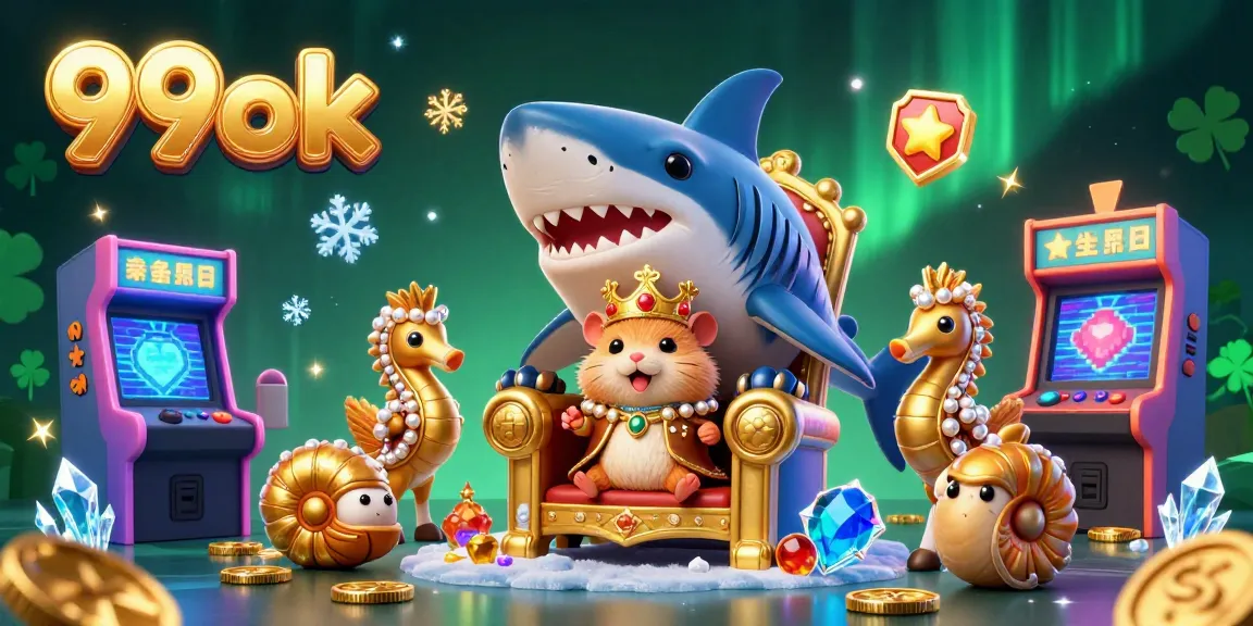 Experience thrilling gaming at 99 ok with a golden hamster king amidst vivid casino elements.