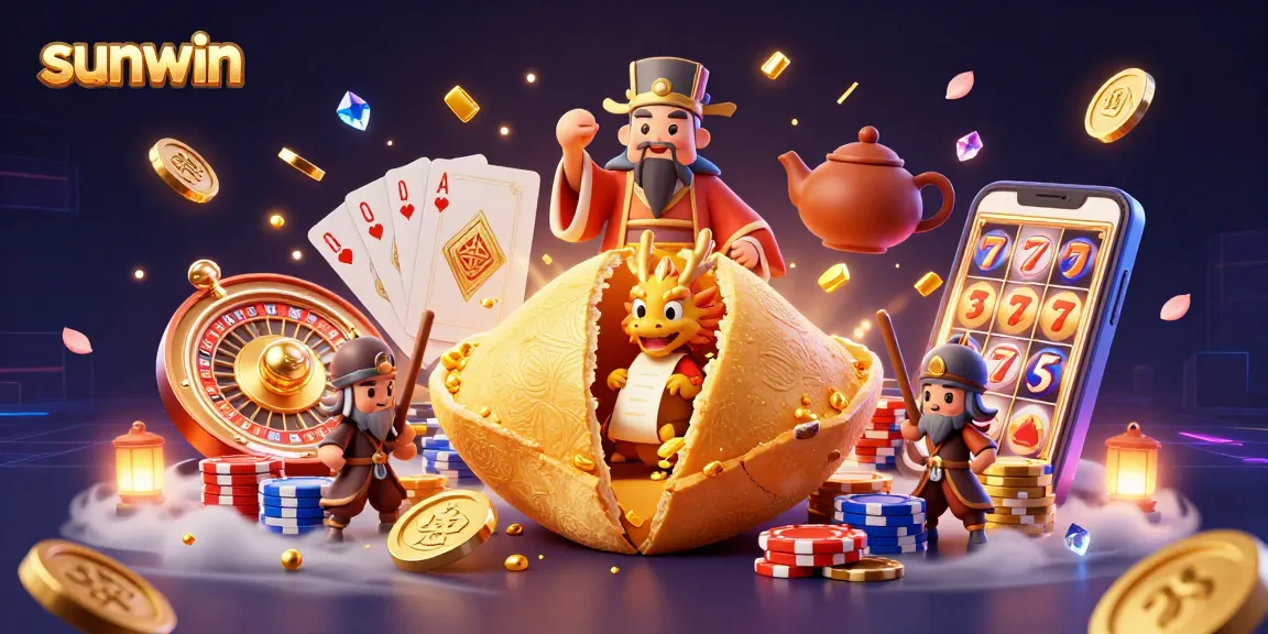 Engage with sunwin's vibrant casino scene featuring golden coins, roulette wheel, and lucky charms to enhance your game.