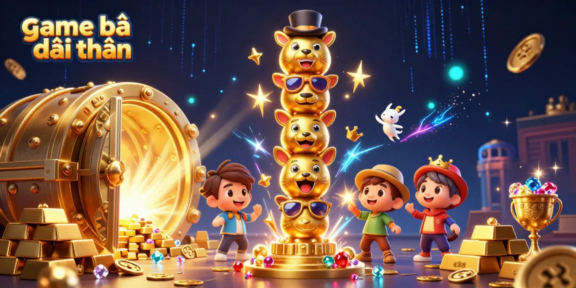 Experience the thrill of game bài đổi thưởng surrounded by treasures in this vibrant 3D illustration.