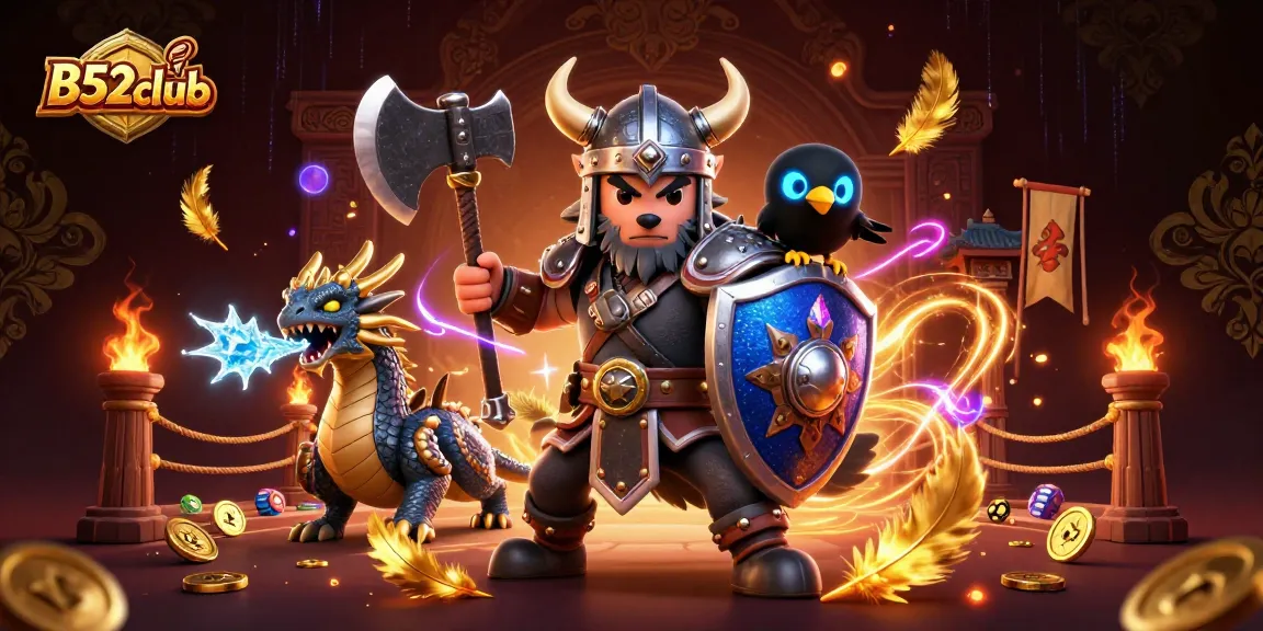 Engage in thrilling gameplay at B52club with Viking warrior, dragon, and betting action.