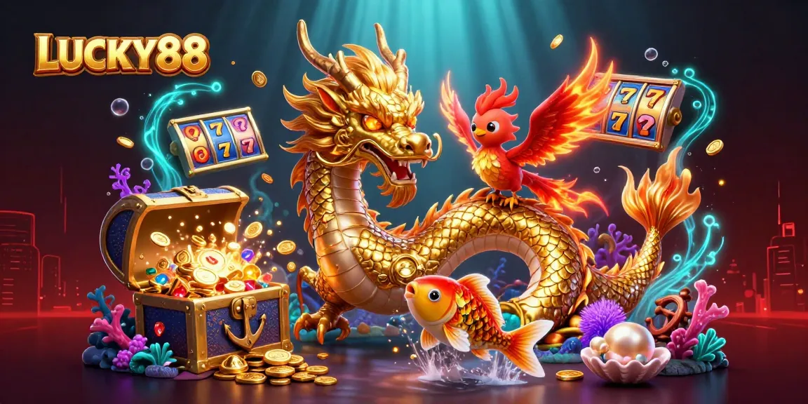 Experience thrilling gameplay with LUCKY88, featuring a majestic dragon and vibrant casino elements.