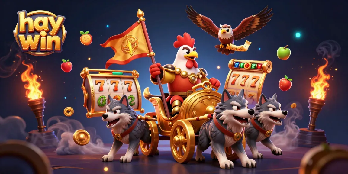 Experience thrilling slot wins at Hay Win with a dynamic 3D illustration of casino excitement.