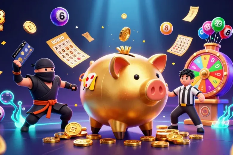 Play the lu88 link mới with excitement and colorful lottery elements in this dynamic casino scene.