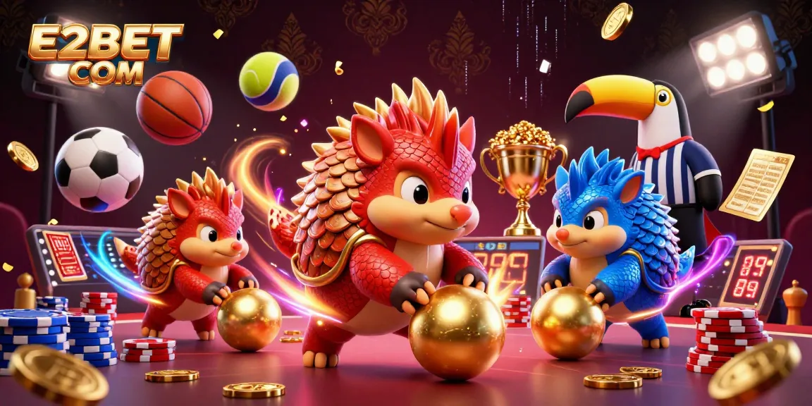 Engage with thrilling action at E2BET COM as pangolins bowl through poker chips in vibrant 3D.