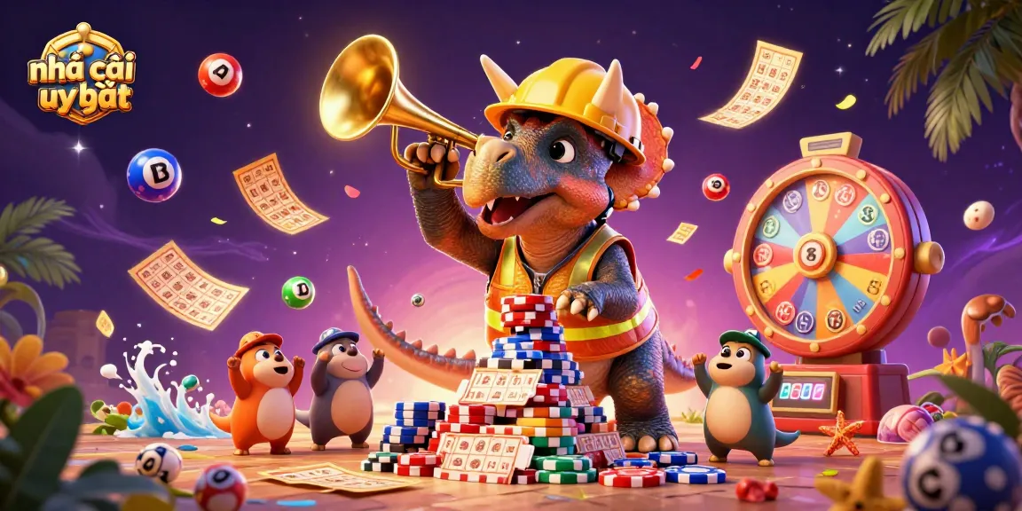 Experience the exciting world of nhà cái uy tín with vibrant casino-themed elements, poker chip construction, and dynamic celebrations.