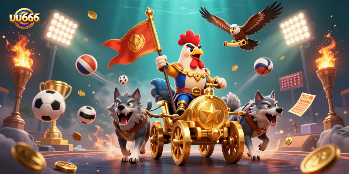 Engage with uu666, where a rooster warlord triumphantly leads a betting adventure, showcasing sports excitement.