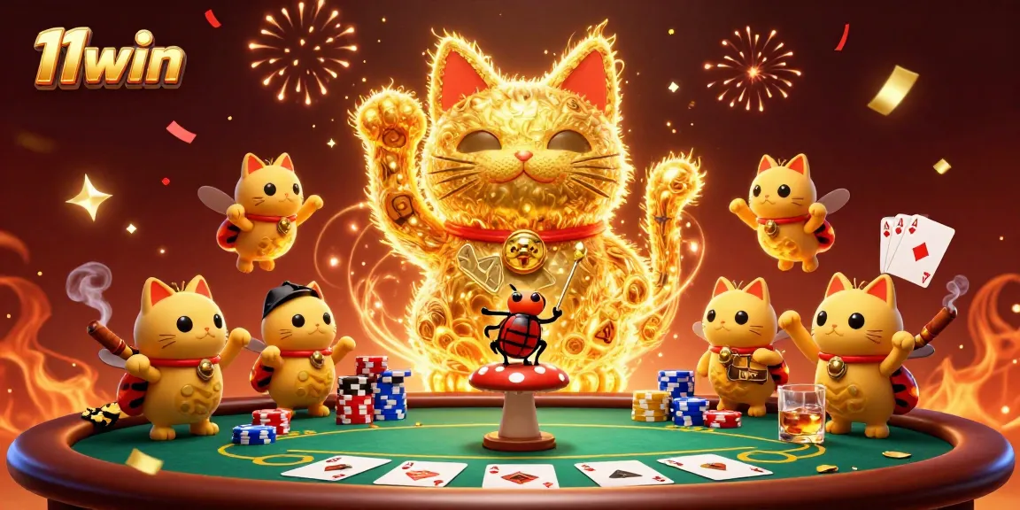 Engage with 11win casino symbols in a vibrant illustration showcasing luck and fortune.