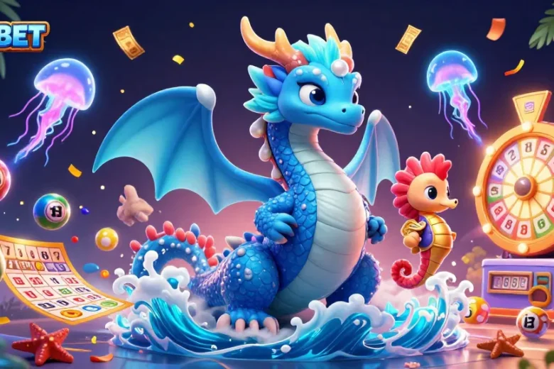 Engage with thrilling 789BET lottery excitement featuring a dragon, seahorse knight, and neon jellyfish.