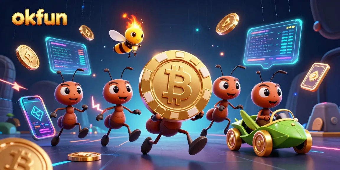 Experience the excitement of okfun with a thrilling heist scene featuring cartoon ants and a grasshopper driver.