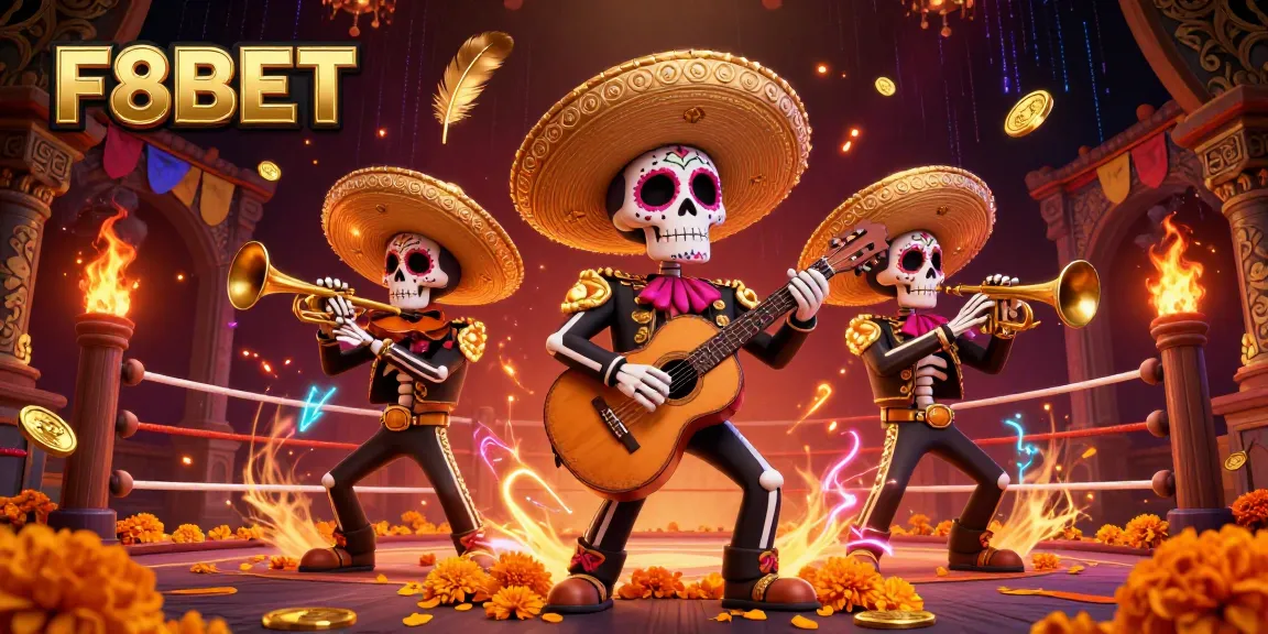 Engage with F8BET's vibrant casino scene featuring a lively mariachi band amidst gambling excitement.