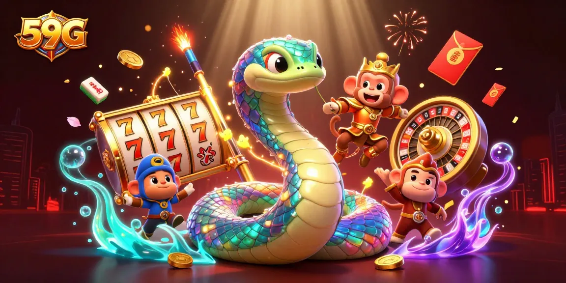 Play and win big at 59G with dynamic slot reels and lively casino elements.