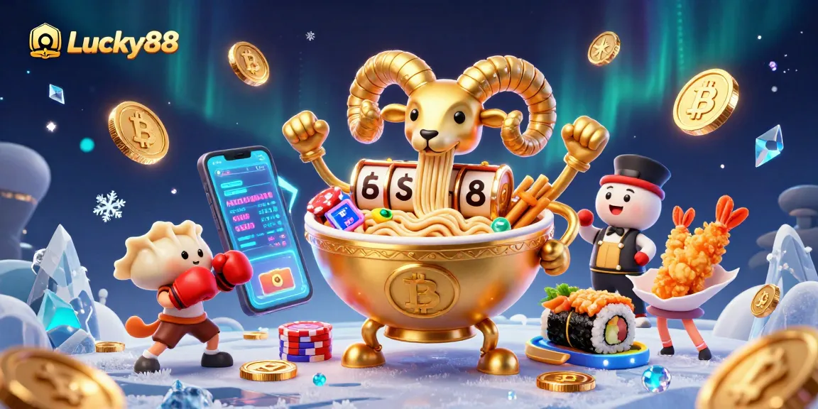Experience the thrill of Lucky88 with a vibrant 3D casino scene featuring playful characters and slot elements.