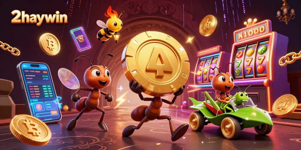 Experience thrilling wins at 2haywin, where a cartoon team of ants is on a heist with a giant poker chip.