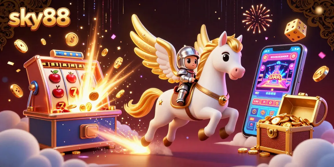 Experience thrilling gameplay at sky88 with this vibrant casino illustration featuring exciting slots and jackpot elements.