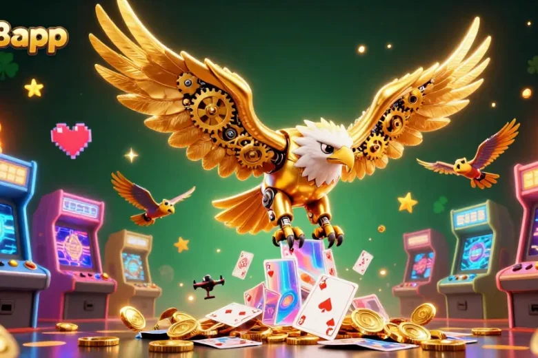 Experience thrilling gameplay with the dynamic go88app, featuring a cybernetic golden eagle and arcade games.