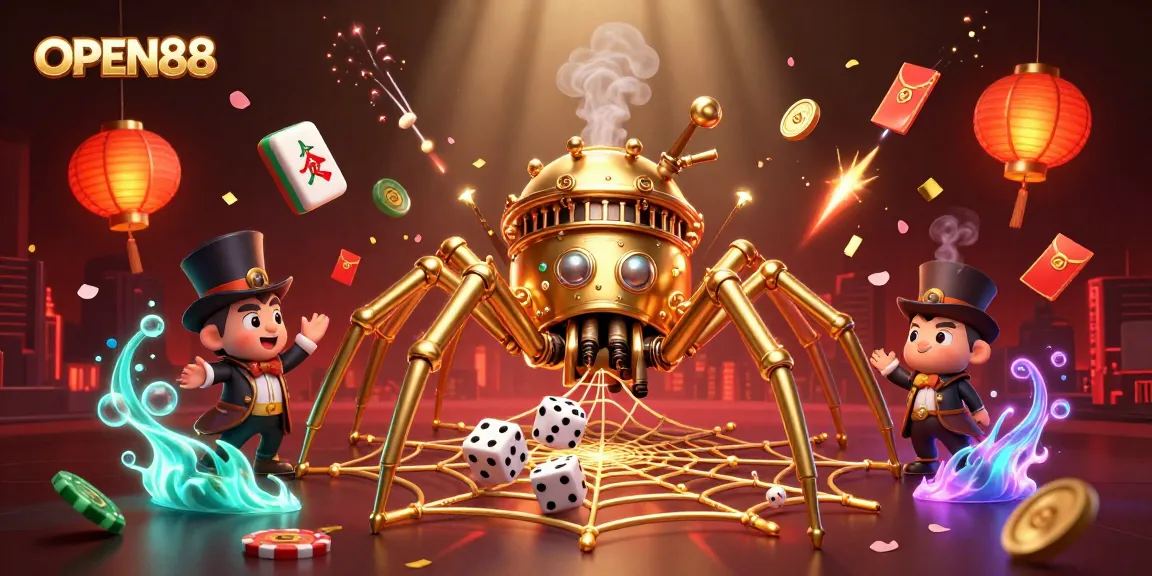 Engage with OPEN88's thrilling game experience featuring steampunk elements and vibrant casino motifs.