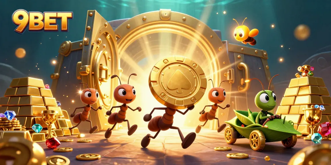 Engage with 9BET's thrilling gaming experience in this dynamic heist illustration.