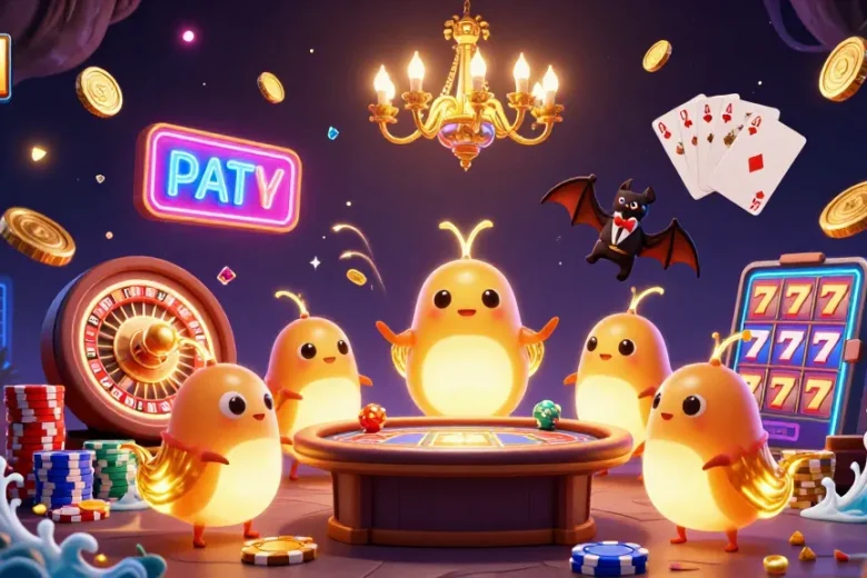 Engage with 11M's vibrant 3D casino scene featuring glowworms and a bat dealer amidst thrilling gaming elements.
