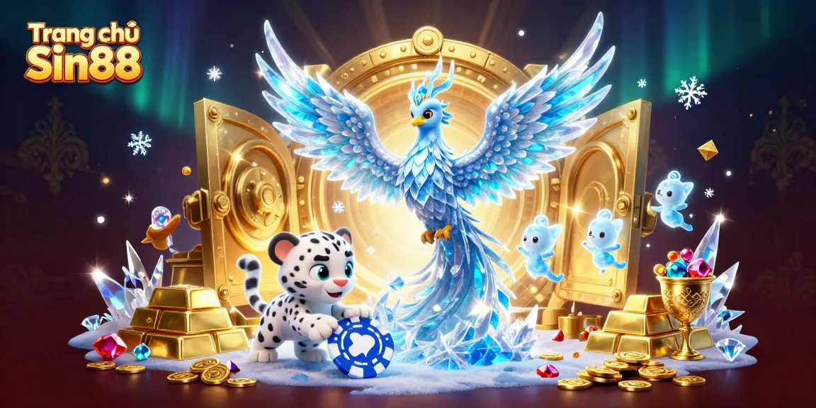 Spin to win at Trang chủ Sin88 with a dynamic 3D casino scene of magical ice creatures.
