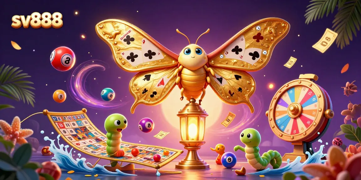 Win big with sv888's exciting 3D casino scene featuring vibrant lottery balls and games.