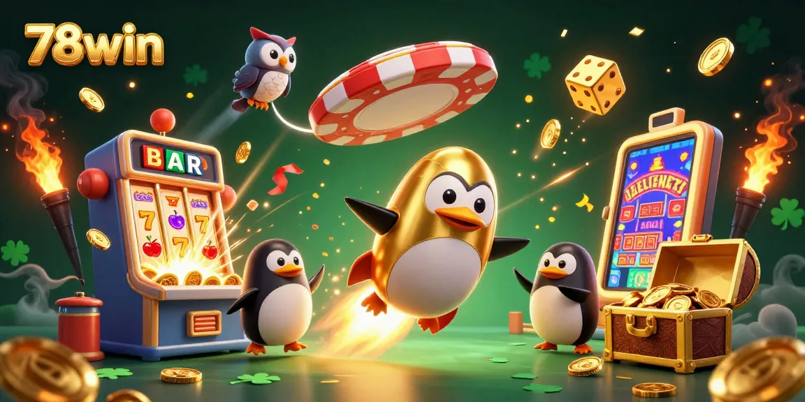Experience thrilling wins at 78win with a dynamic scene showcasing exciting casino games and golden rewards.