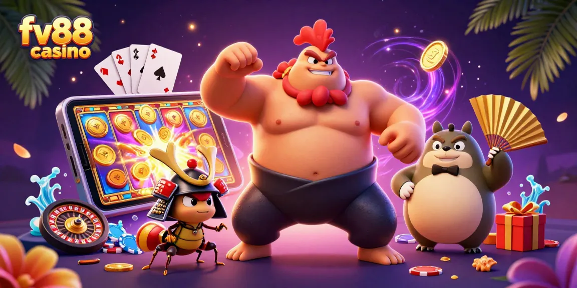 Experience thrilling gameplay with fv88casino's dynamic illustration featuring a powerful sumo wrestler.