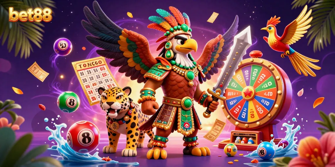 Experience exciting gambling action with bet88 in this vibrant casino-themed illustration.